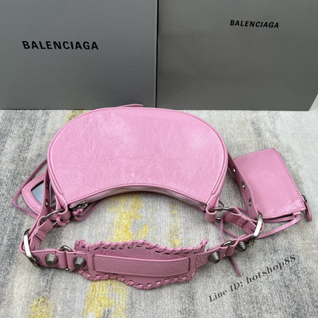 Balenciaga專櫃爆款Le Cagole半月牙腋下包餃子包 巴黎世家經典小號爆裂黑鱷金機車包 fyj1073